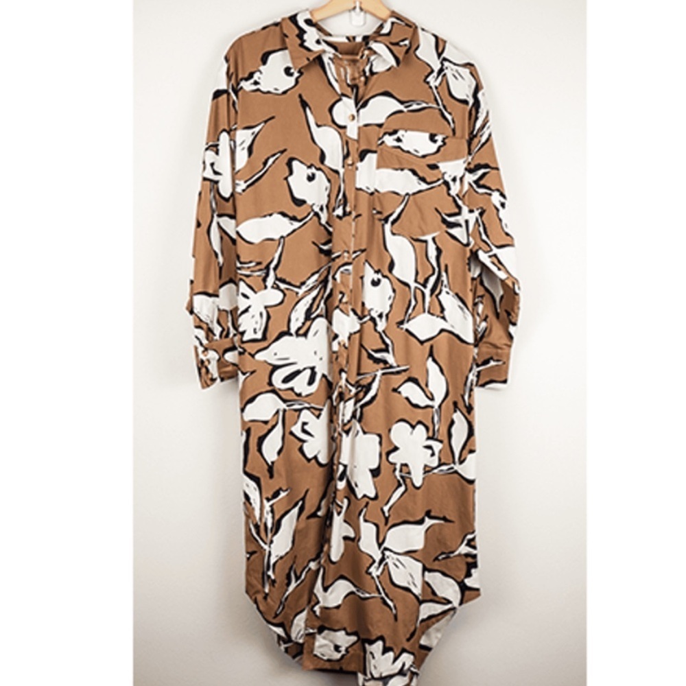 Maeve Brown and White Patterned Shirt Dress M Women’s - Picture 2 of 5